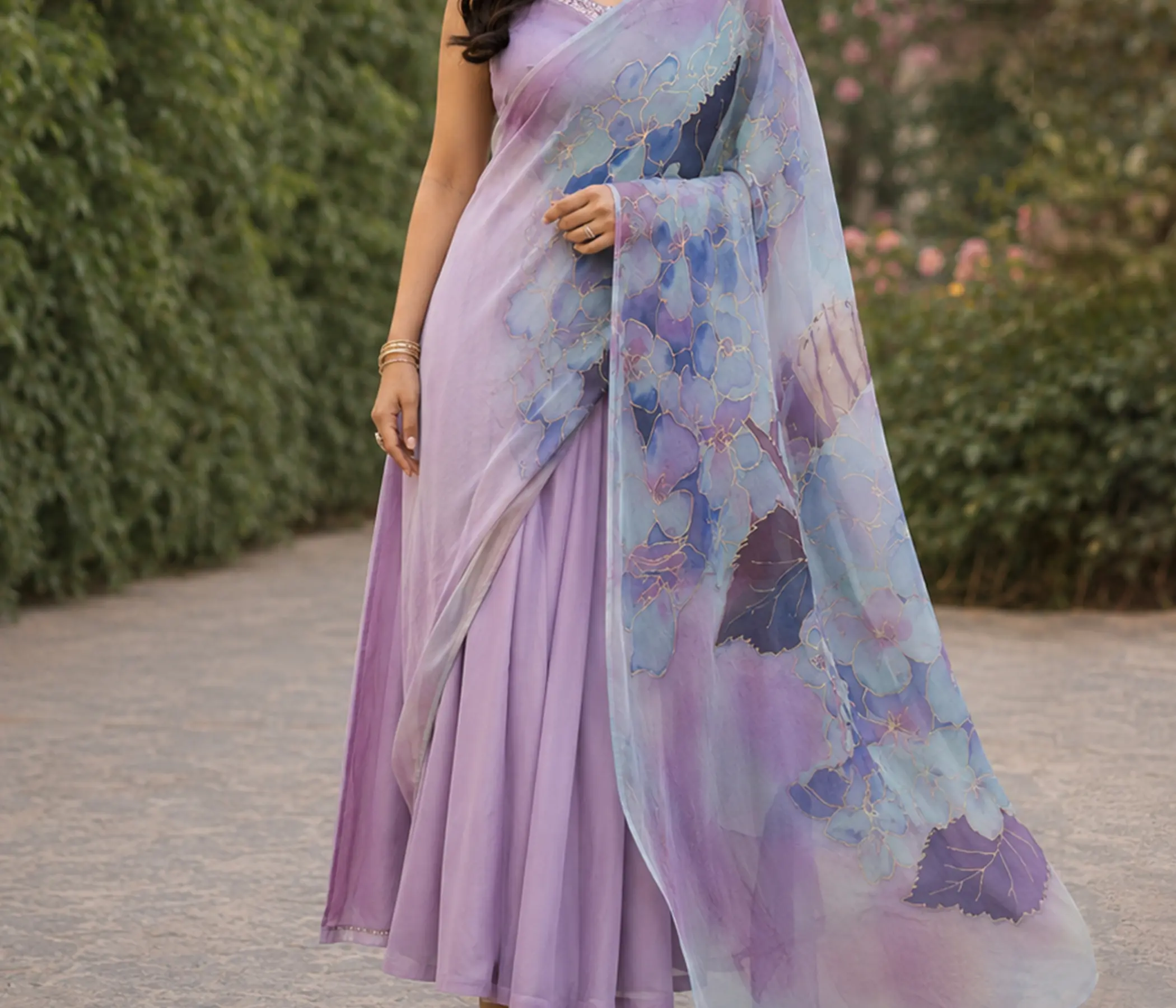 Lavender Floral Hand Painted Scarf